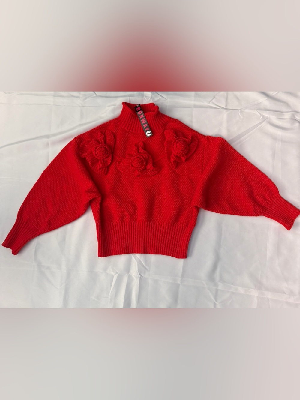 Red Floral Appliqué Knit Sweater